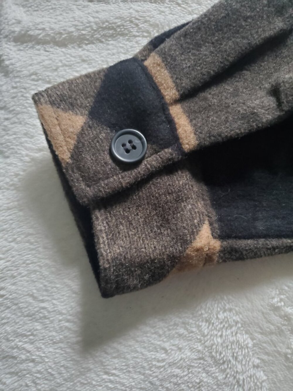 Woolx Sawyer Merino Wool Blend Shacket Caramel Black Plaid Loose Fit Small - Picture 15 of 16